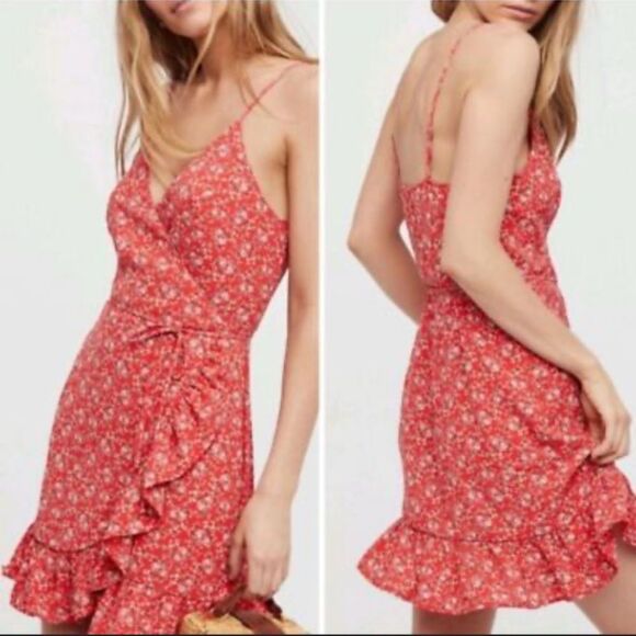 Free People Dresses & Skirts - Free People all my love  medium red ditsy floral mini true wrap dress